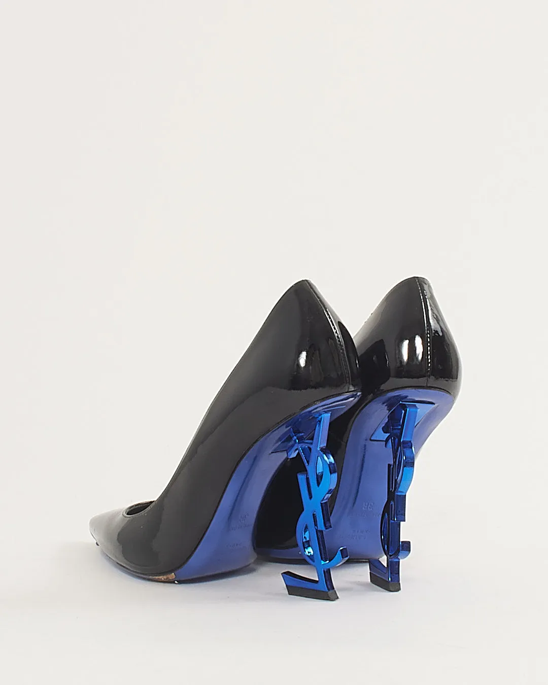 Saint Laurent Black Patent Leather / Blue Logo Opyum 85mm Pumps - 38