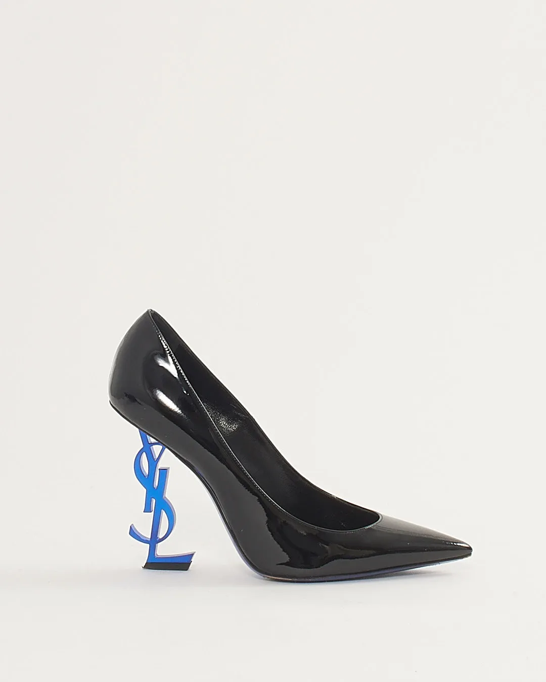 Saint Laurent Black Patent Leather / Blue Logo Opyum 85mm Pumps - 38