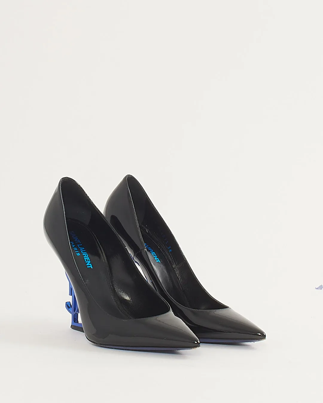 Saint Laurent Black Patent Leather / Blue Logo Opyum 85mm Pumps - 38