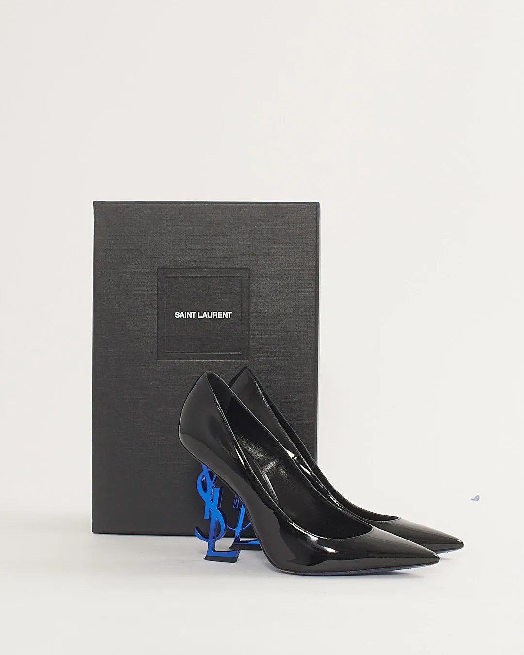 Saint Laurent Black Patent Leather / Blue Logo Opyum 85mm Pumps - 38