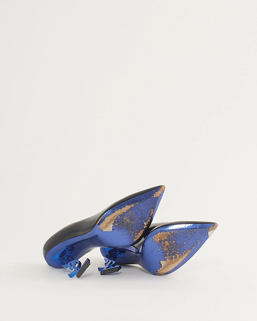Saint Laurent Black Patent Leather / Blue Logo Opyum 85mm Pumps - 38