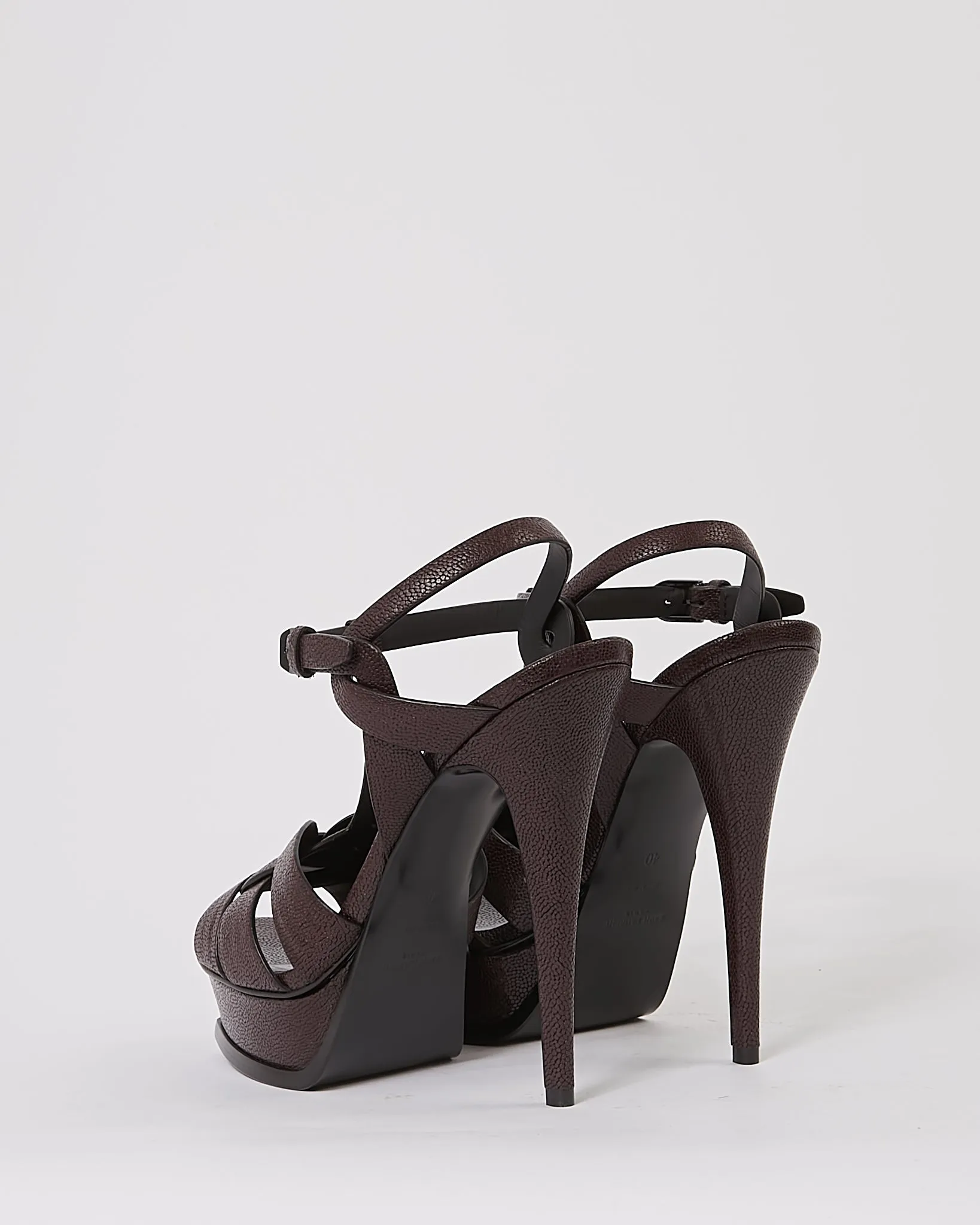 Saint Laurent Eggplant Purple Grained Leather Tribute Sandals - 40