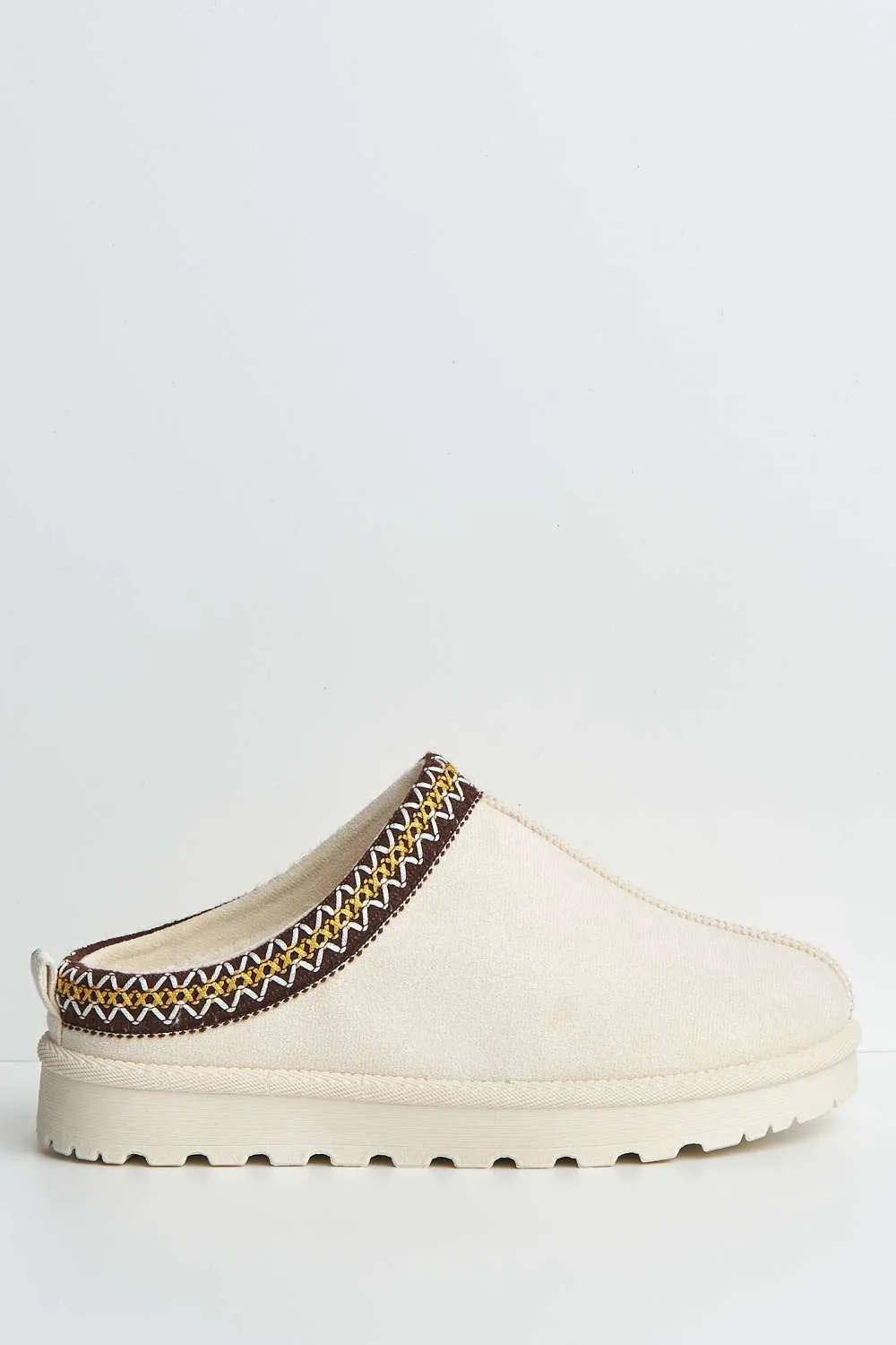 Sigrid Embroidered Faux Fur Lining Slippers in Beige