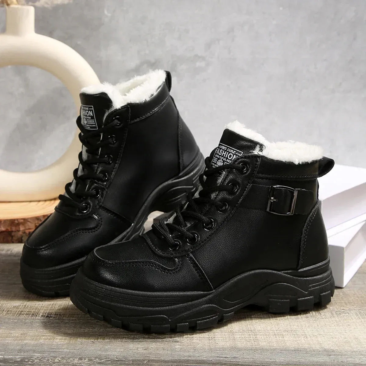 Sport Boots Winter Womens Short Plush Ankle Boots Lightweight Sneaker