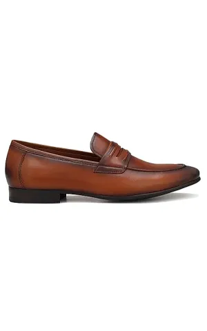 Tan Leather Loafers With Panel