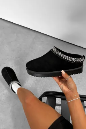 TAYLA Suede Embroidered Slippers - Black