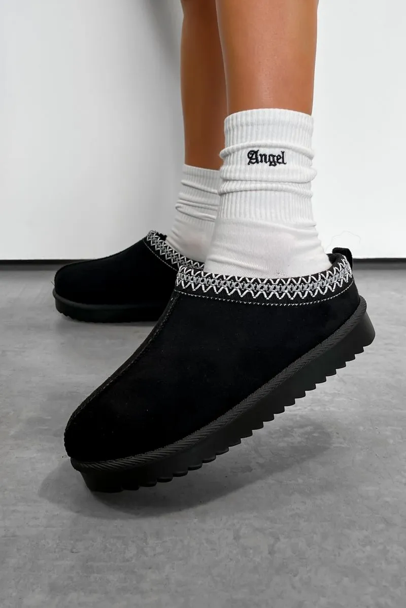 TAYLA Suede Embroidered Slippers - Black
