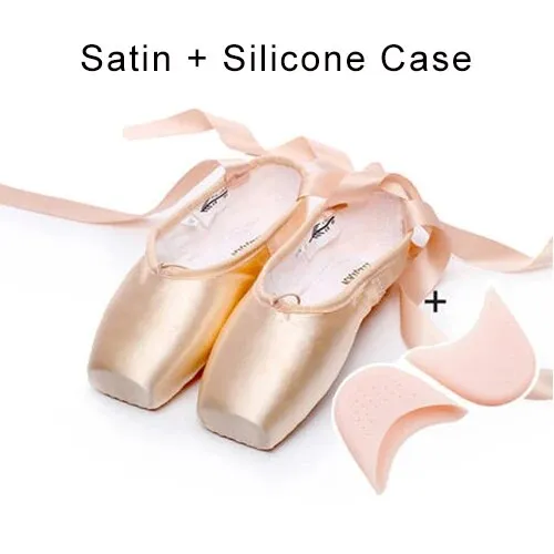 TIEJIAN Professional Ballet Pointe Shoes Canvas Satin Pink Black Red Ballerina Shoes For Dancing Performance With Ballet Toe Pad
