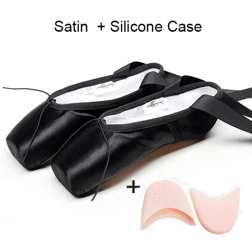 TIEJIAN Professional Ballet Pointe Shoes Canvas Satin Pink Black Red Ballerina Shoes For Dancing Performance With Ballet Toe Pad