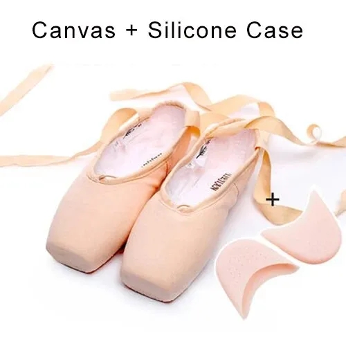 TIEJIAN Professional Ballet Pointe Shoes Canvas Satin Pink Black Red Ballerina Shoes For Dancing Performance With Ballet Toe Pad