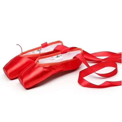TIEJIAN Professional Ballet Pointe Shoes Canvas Satin Pink Black Red Ballerina Shoes For Dancing Performance With Ballet Toe Pad