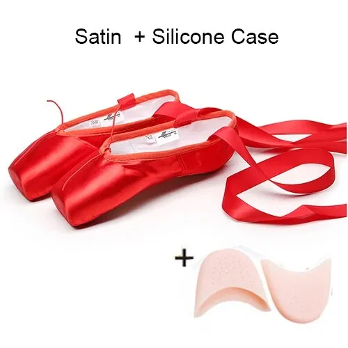 TIEJIAN Professional Ballet Pointe Shoes Canvas Satin Pink Black Red Ballerina Shoes For Dancing Performance With Ballet Toe Pad