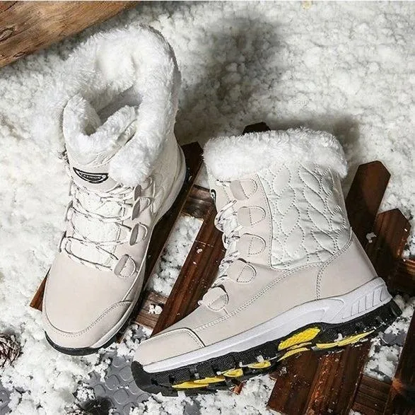 Women Anti-slip Fur Warm Waterproof Snow Boots Mid Calf
