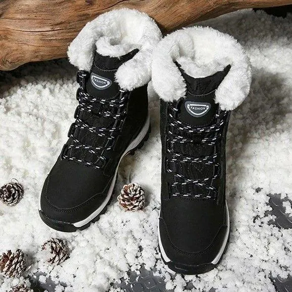 Women Anti-slip Fur Warm Waterproof Snow Boots Mid Calf