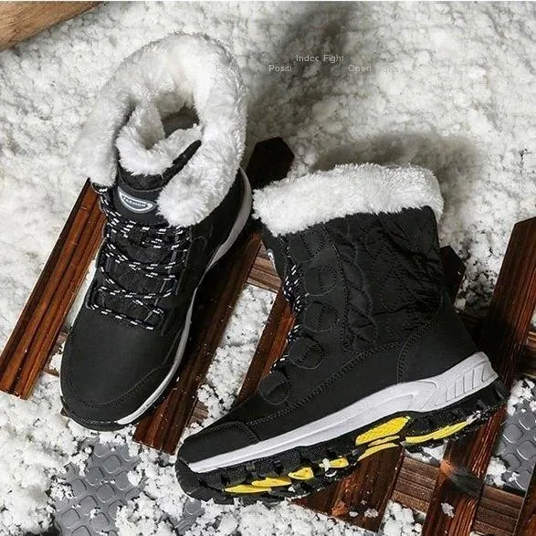 Women Anti-slip Fur Warm Waterproof Snow Boots Mid Calf