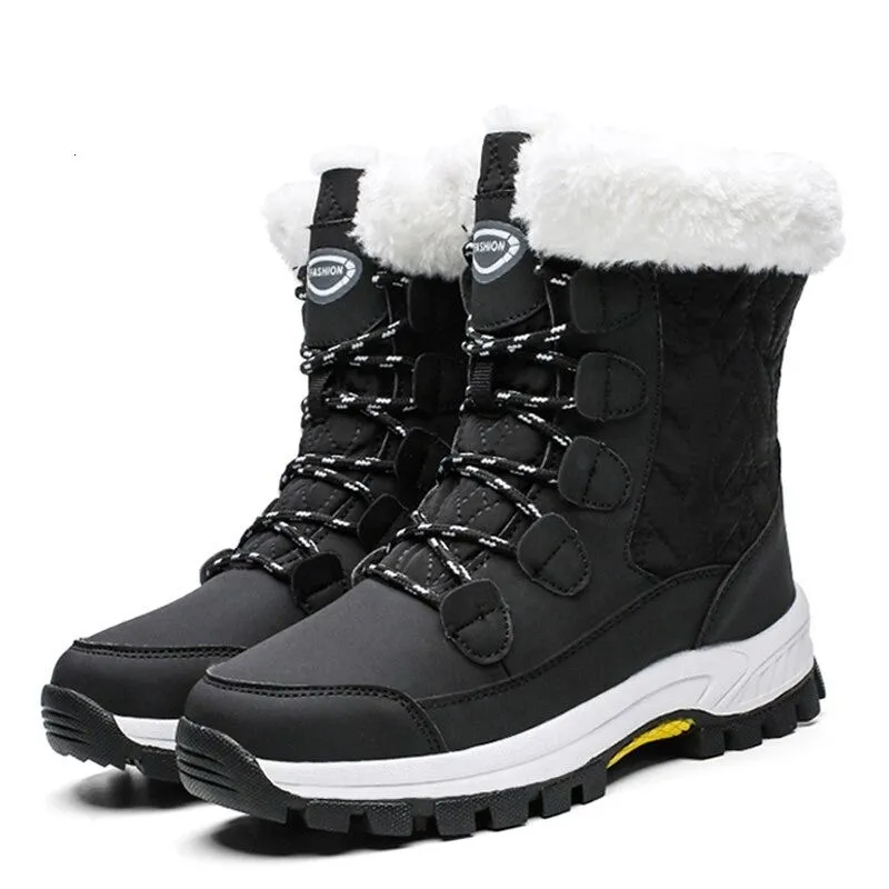 Women Anti-slip Fur Warm Waterproof Snow Boots Mid Calf