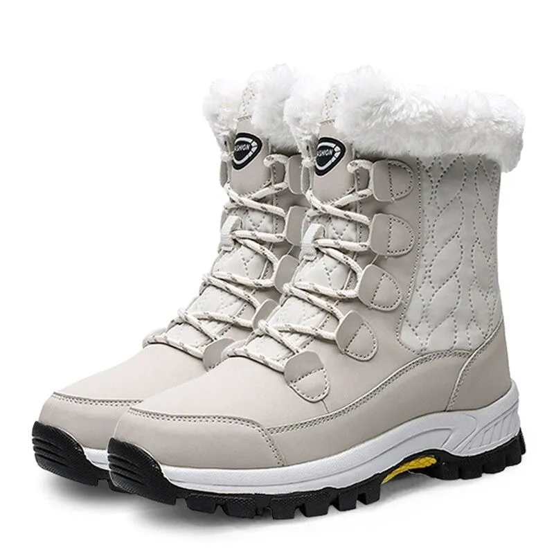 Women Anti-slip Fur Warm Waterproof Snow Boots Mid Calf