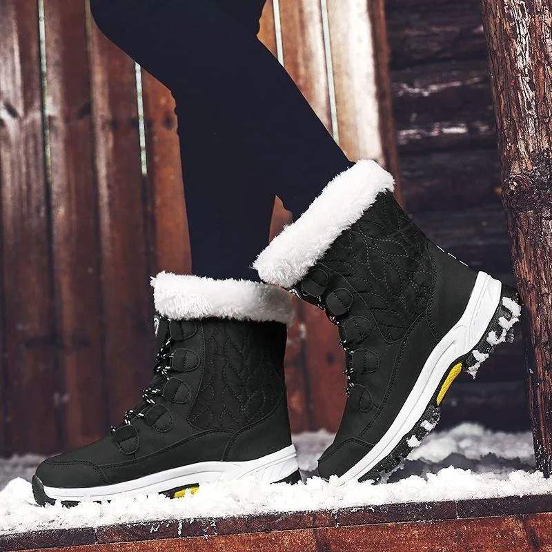 Women Anti-slip Fur Warm Waterproof Snow Boots Mid Calf