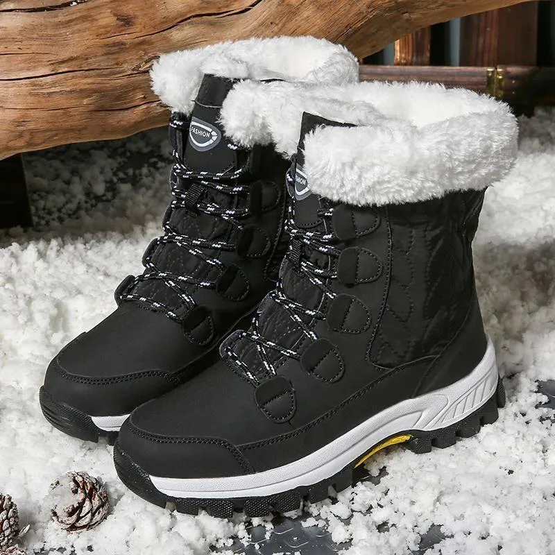 Women Anti-slip Fur Warm Waterproof Snow Boots Mid Calf