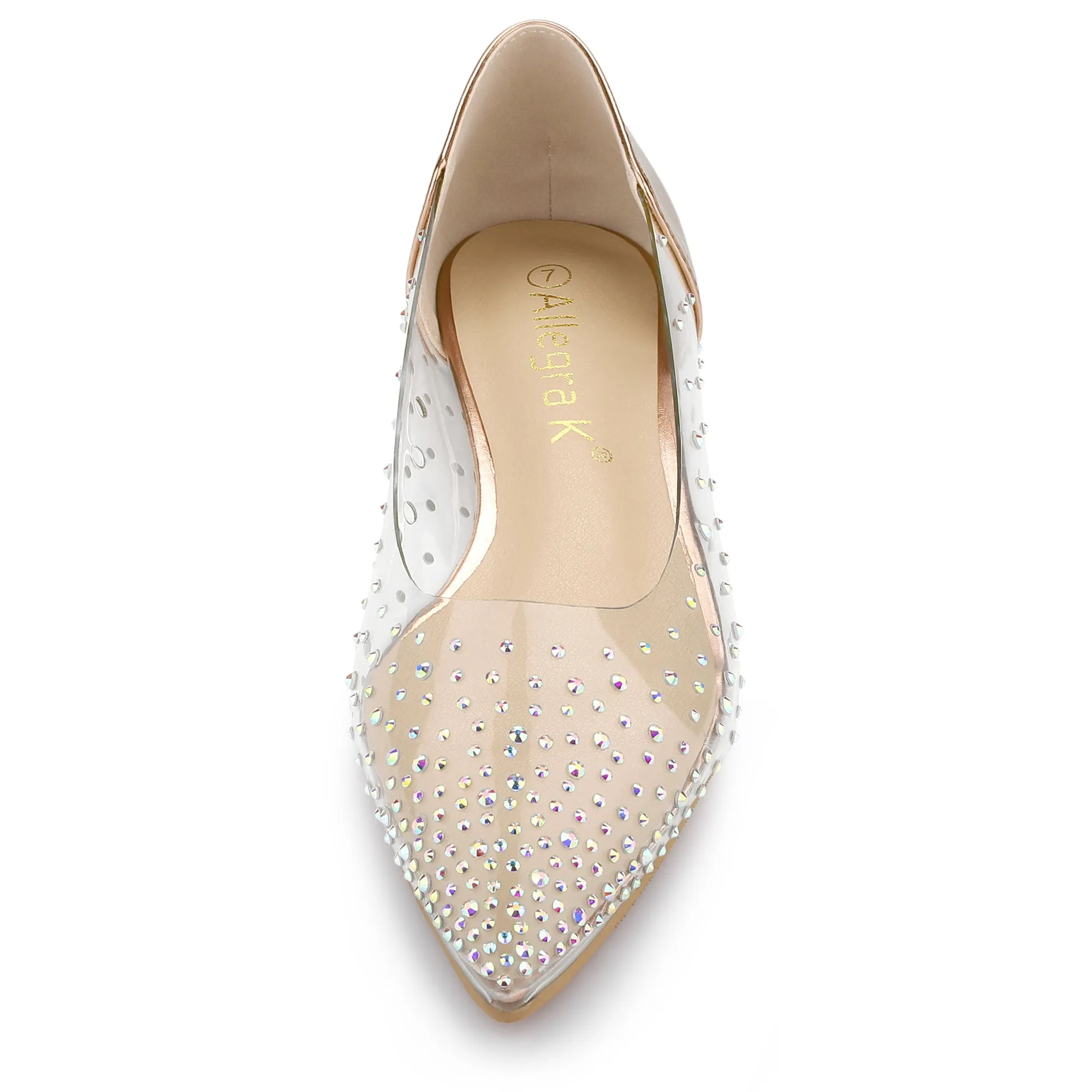 Women's Pointed Toe Clear Rhinestone Ballet Flats