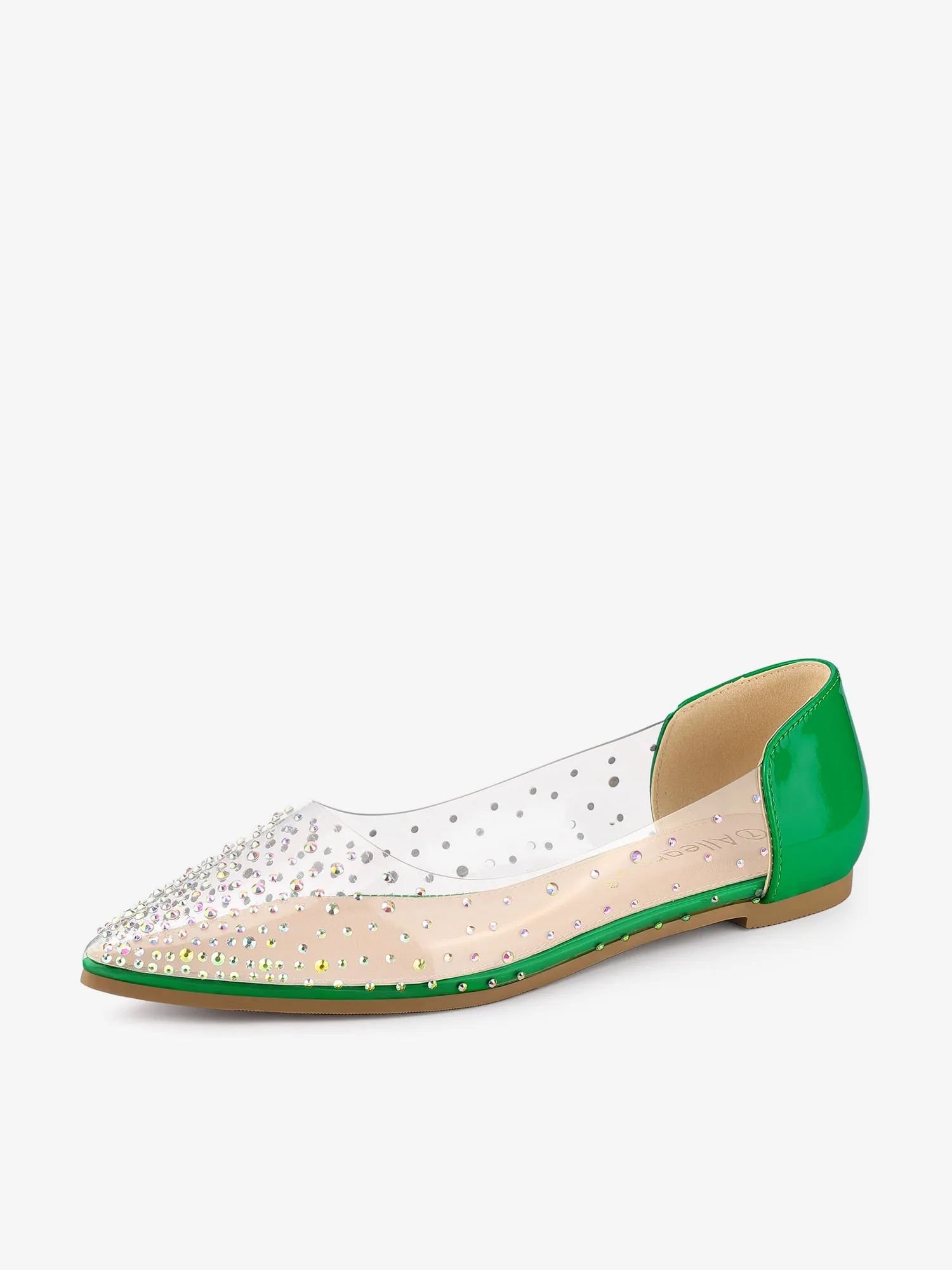 Women's Pointed Toe Clear Rhinestone Ballet Flats