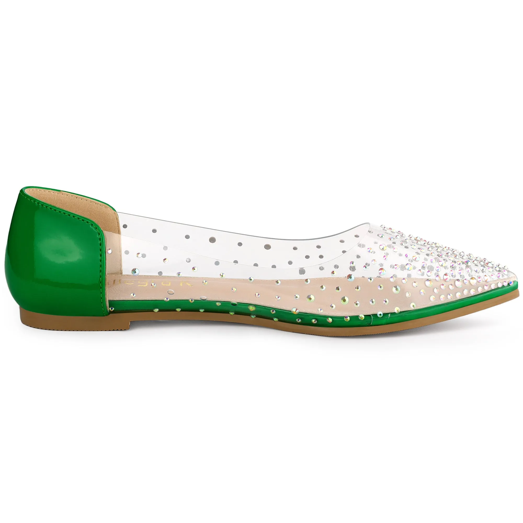 Women's Pointed Toe Clear Rhinestone Ballet Flats