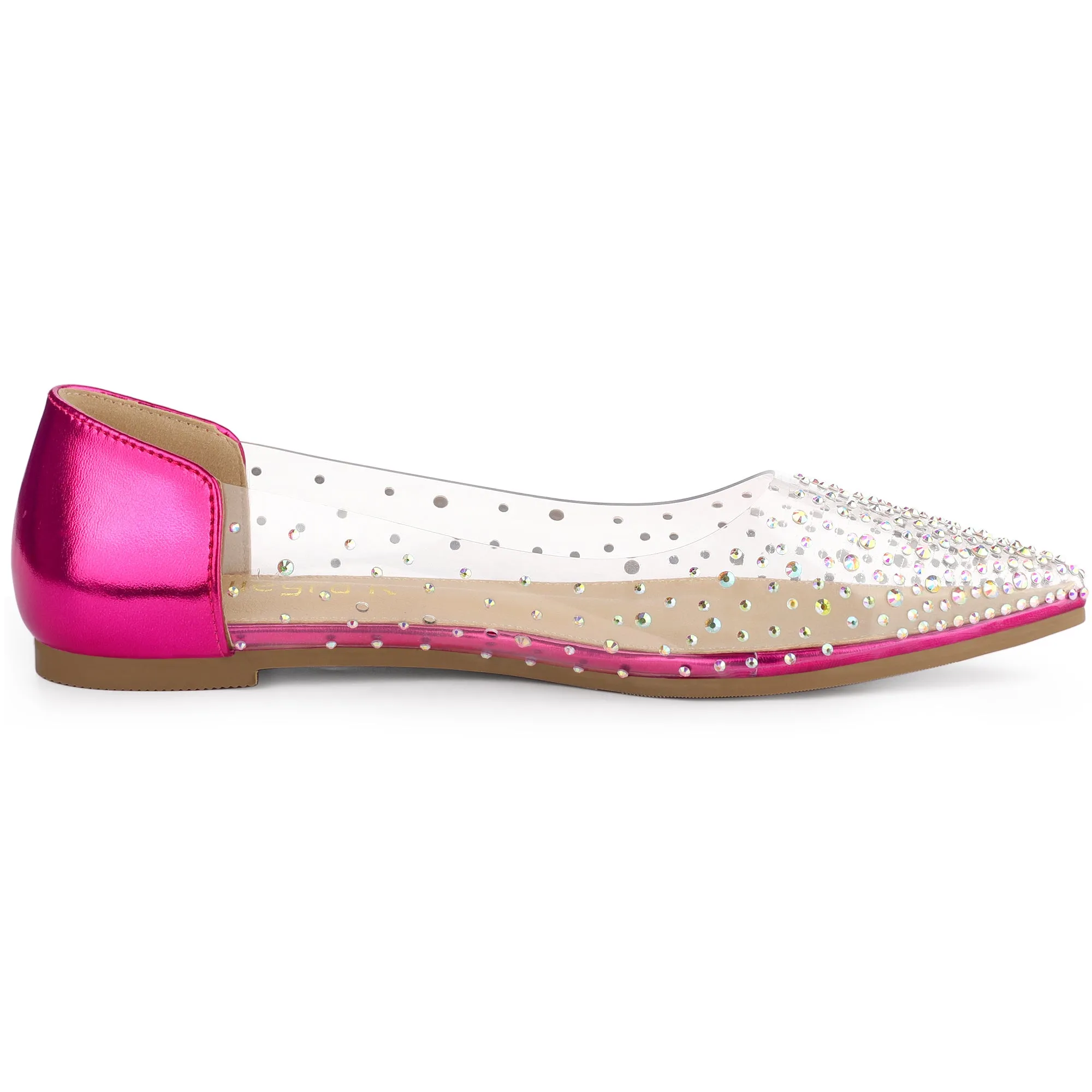 Women's Pointed Toe Clear Rhinestone Ballet Flats