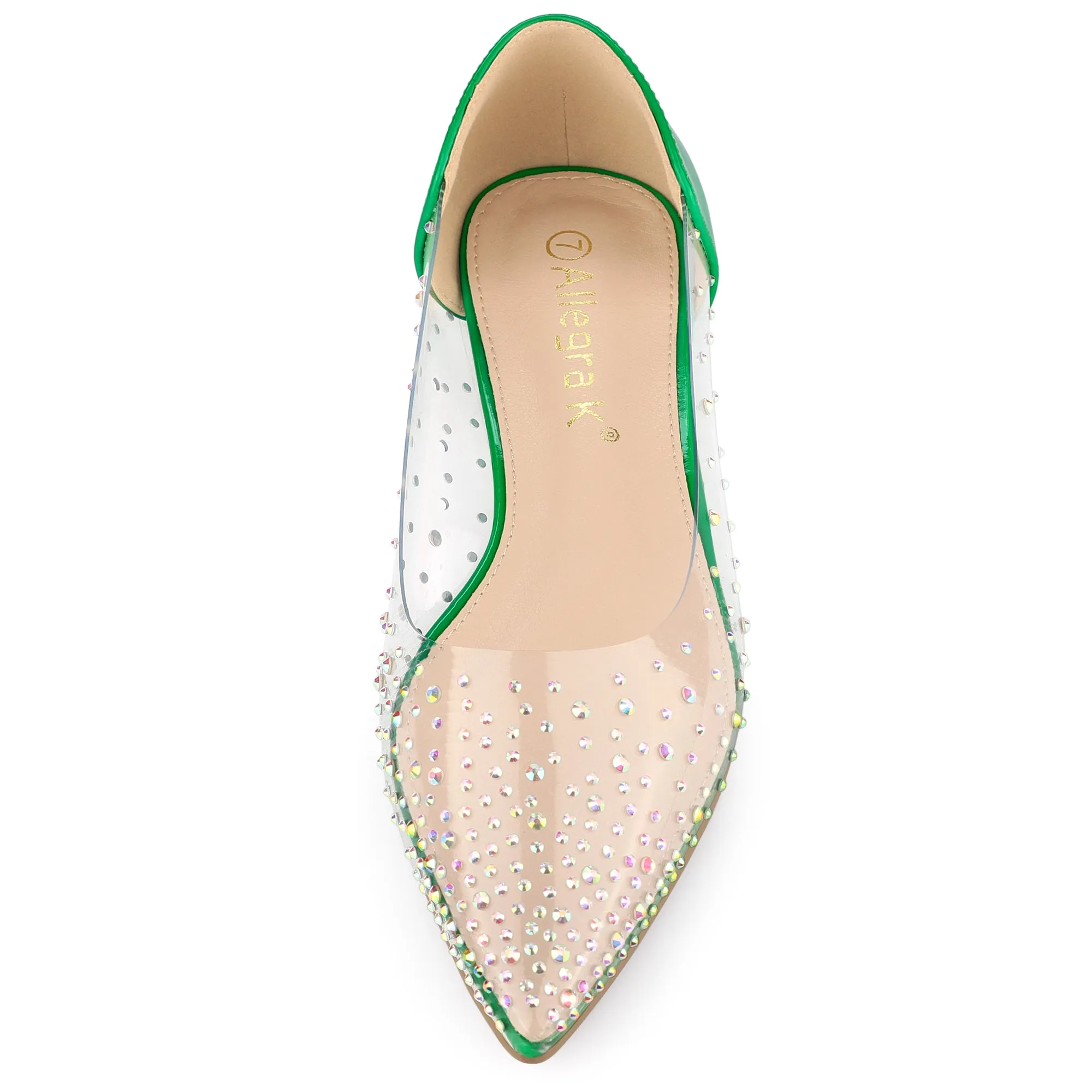 Women's Pointed Toe Clear Rhinestone Ballet Flats