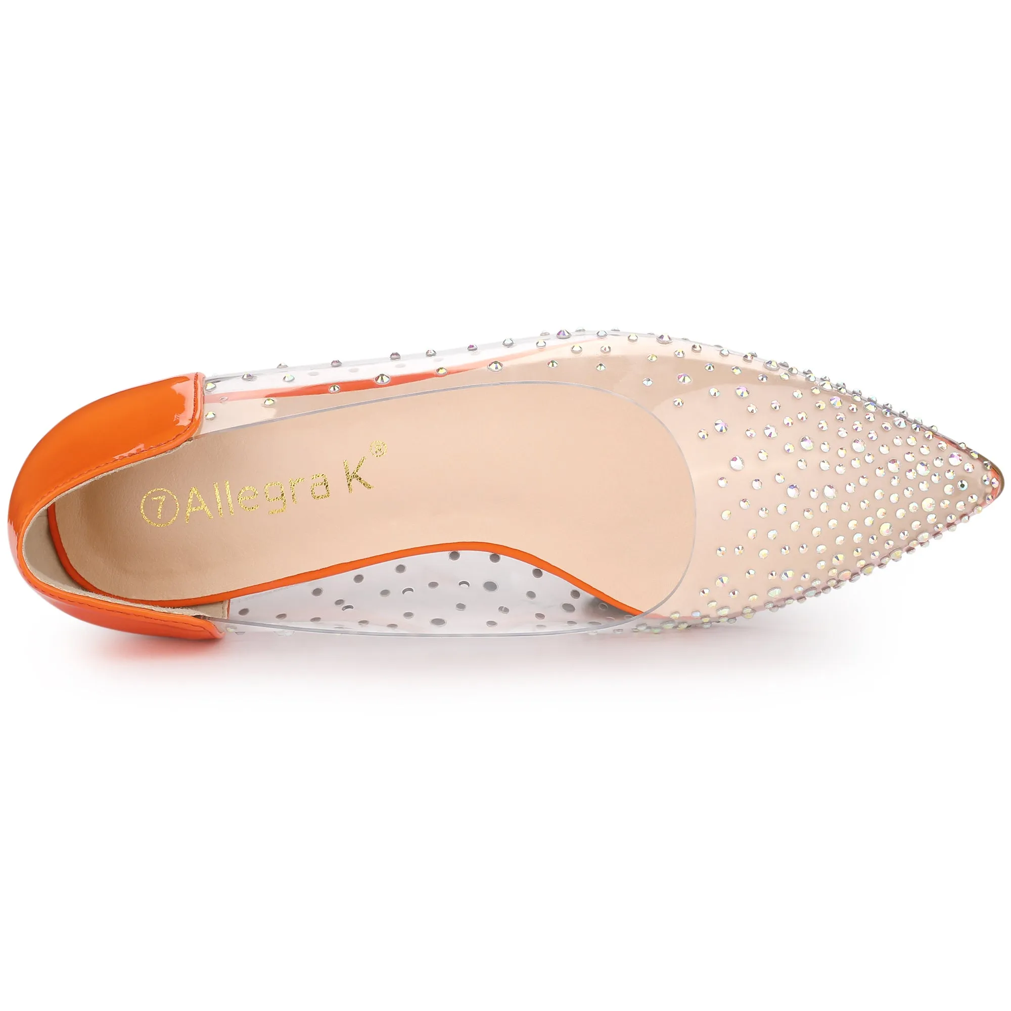 Women's Pointed Toe Clear Rhinestone Ballet Flats
