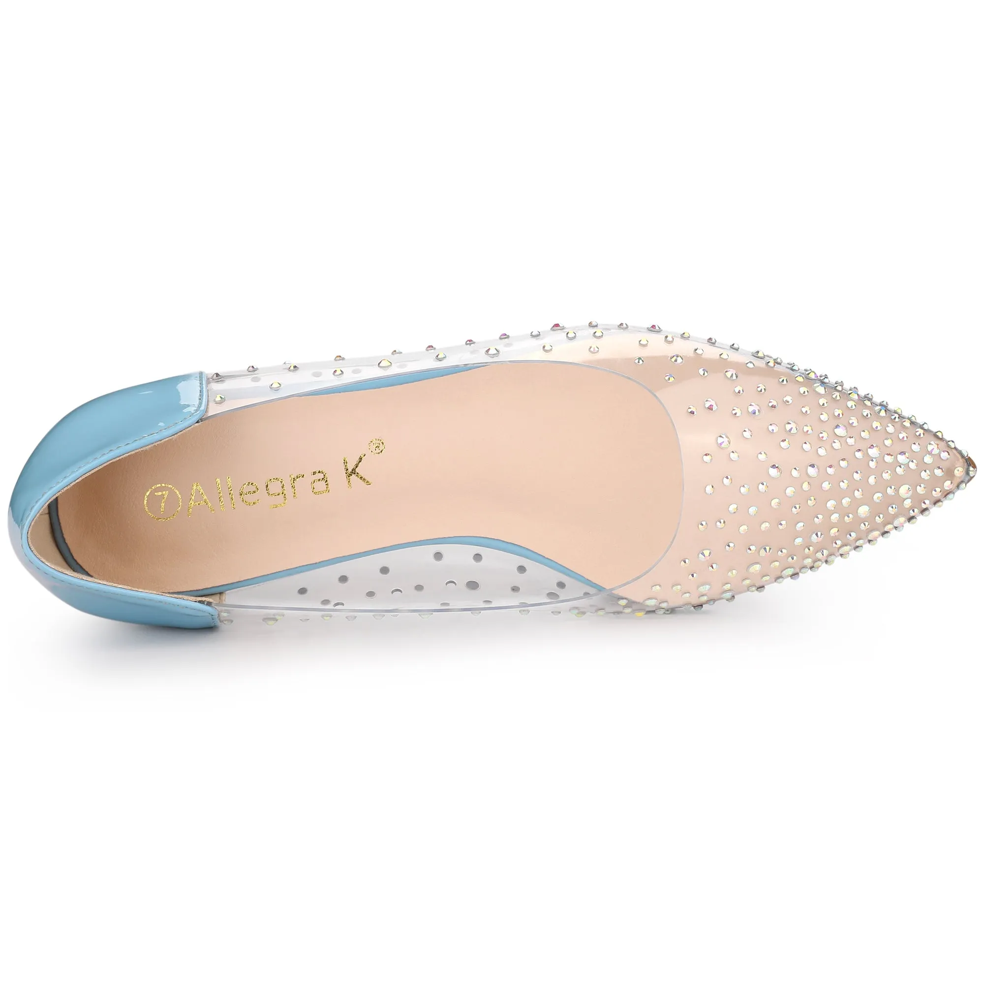 Women's Pointed Toe Clear Rhinestone Ballet Flats