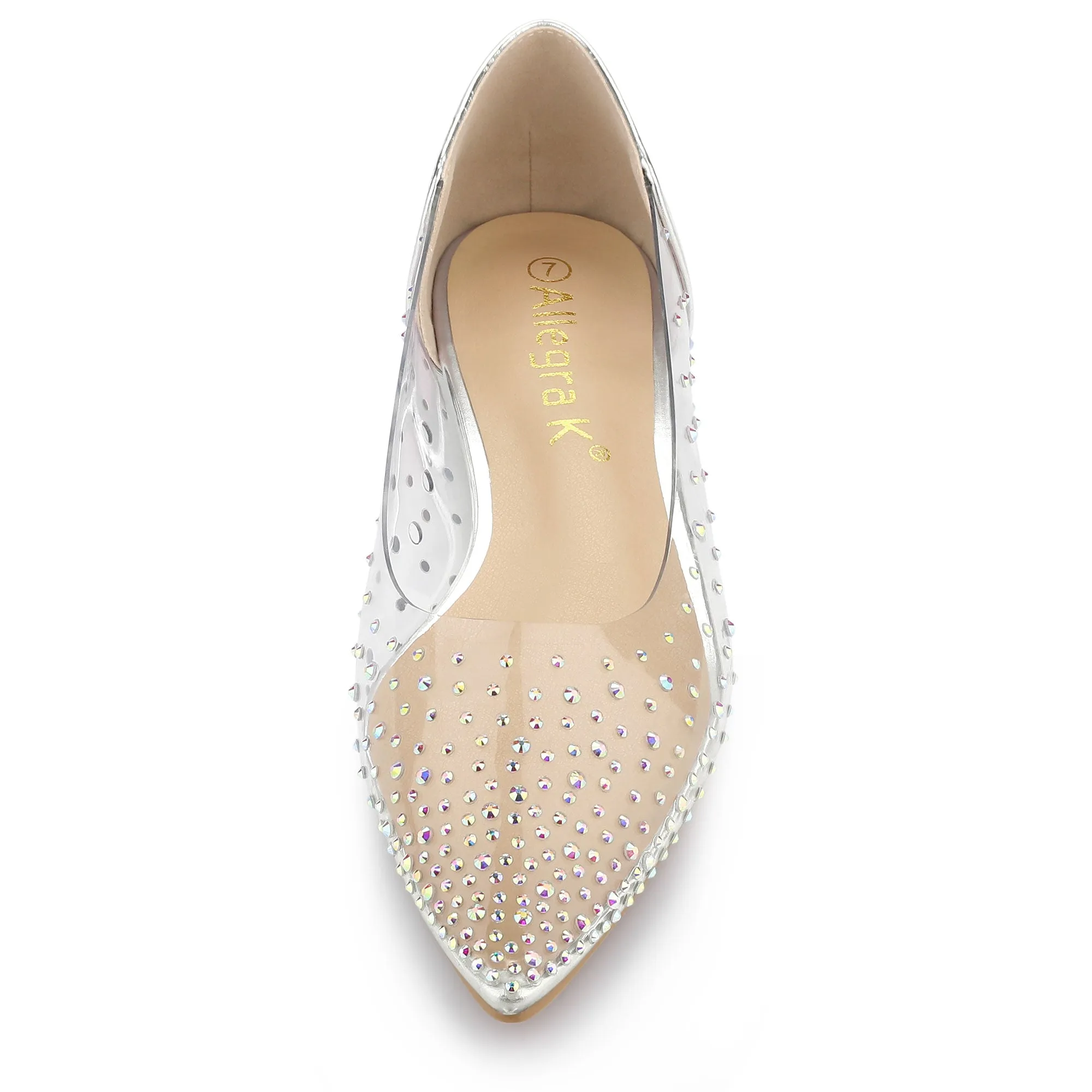 Women's Pointed Toe Clear Rhinestone Ballet Flats