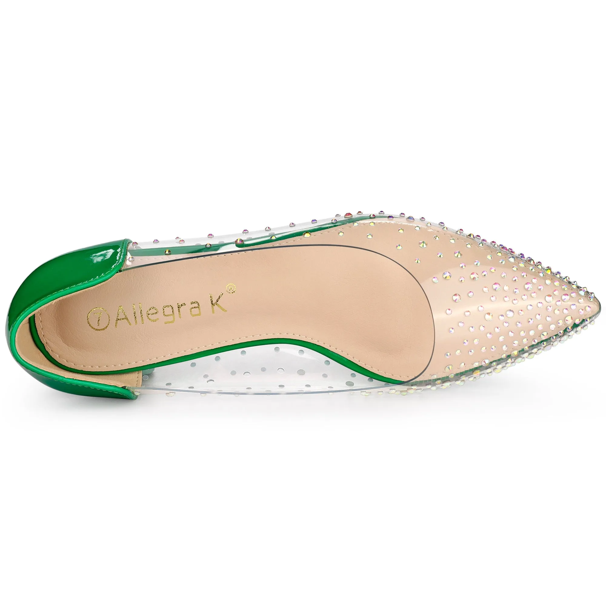 Women's Pointed Toe Clear Rhinestone Ballet Flats