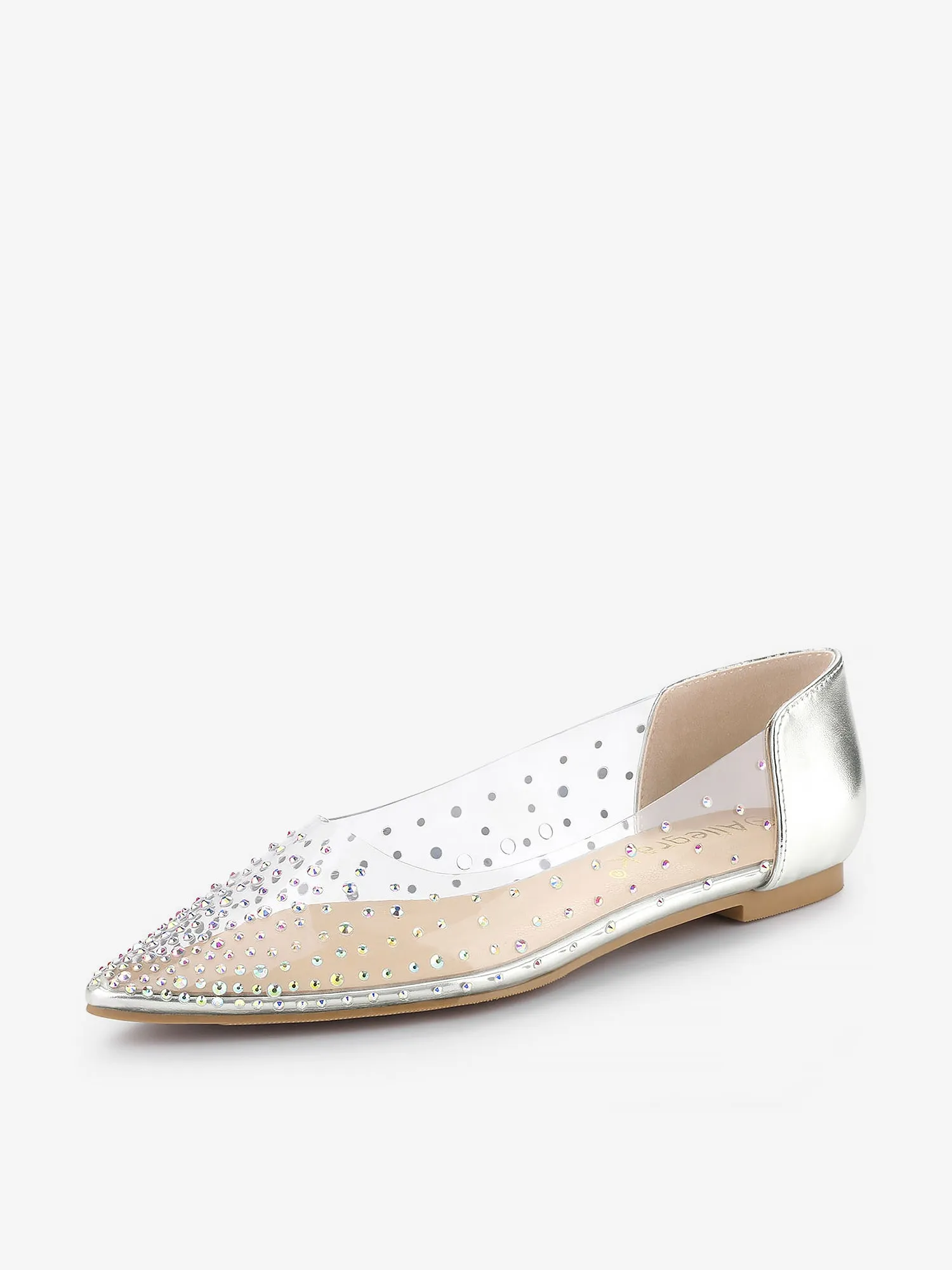 Women's Pointed Toe Clear Rhinestone Ballet Flats