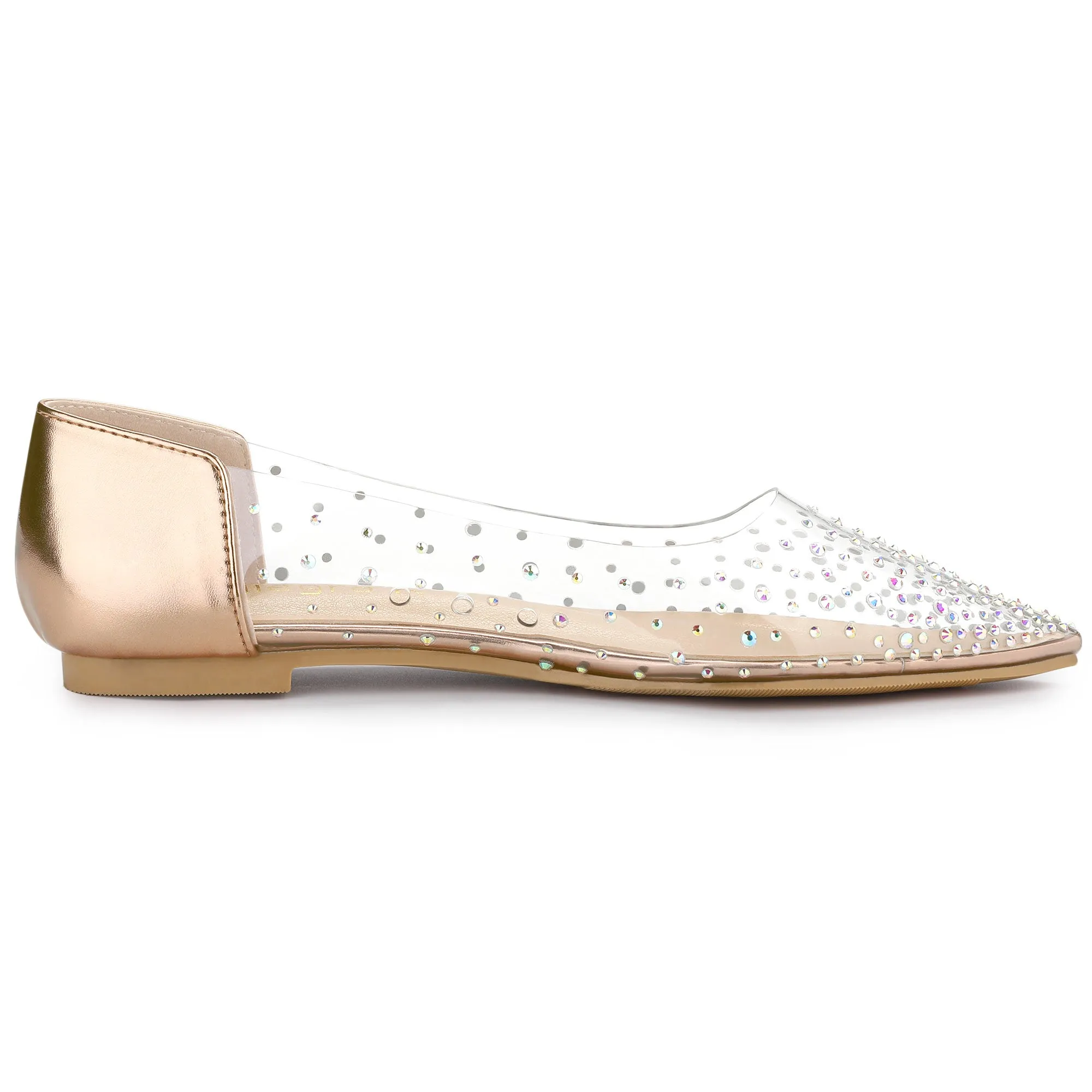 Women's Pointed Toe Clear Rhinestone Ballet Flats
