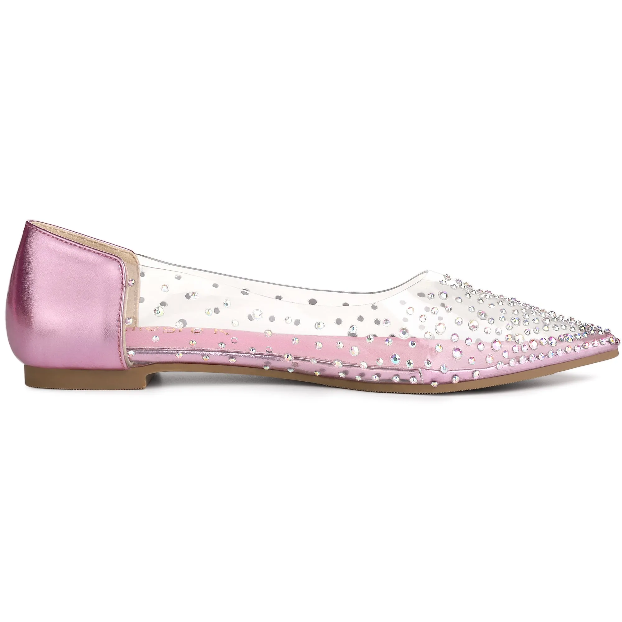 Women's Pointed Toe Clear Rhinestone Ballet Flats