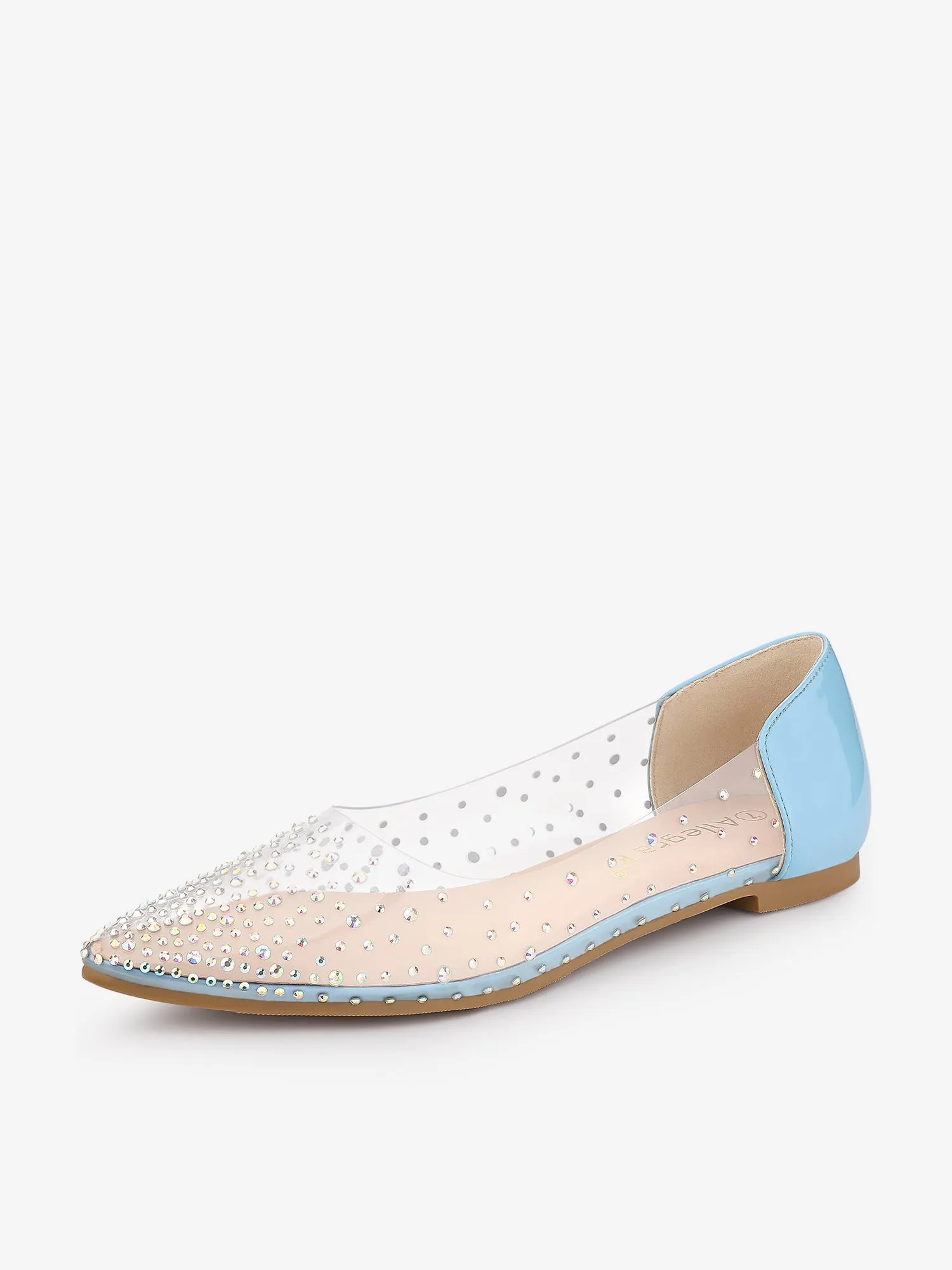 Women's Pointed Toe Clear Rhinestone Ballet Flats
