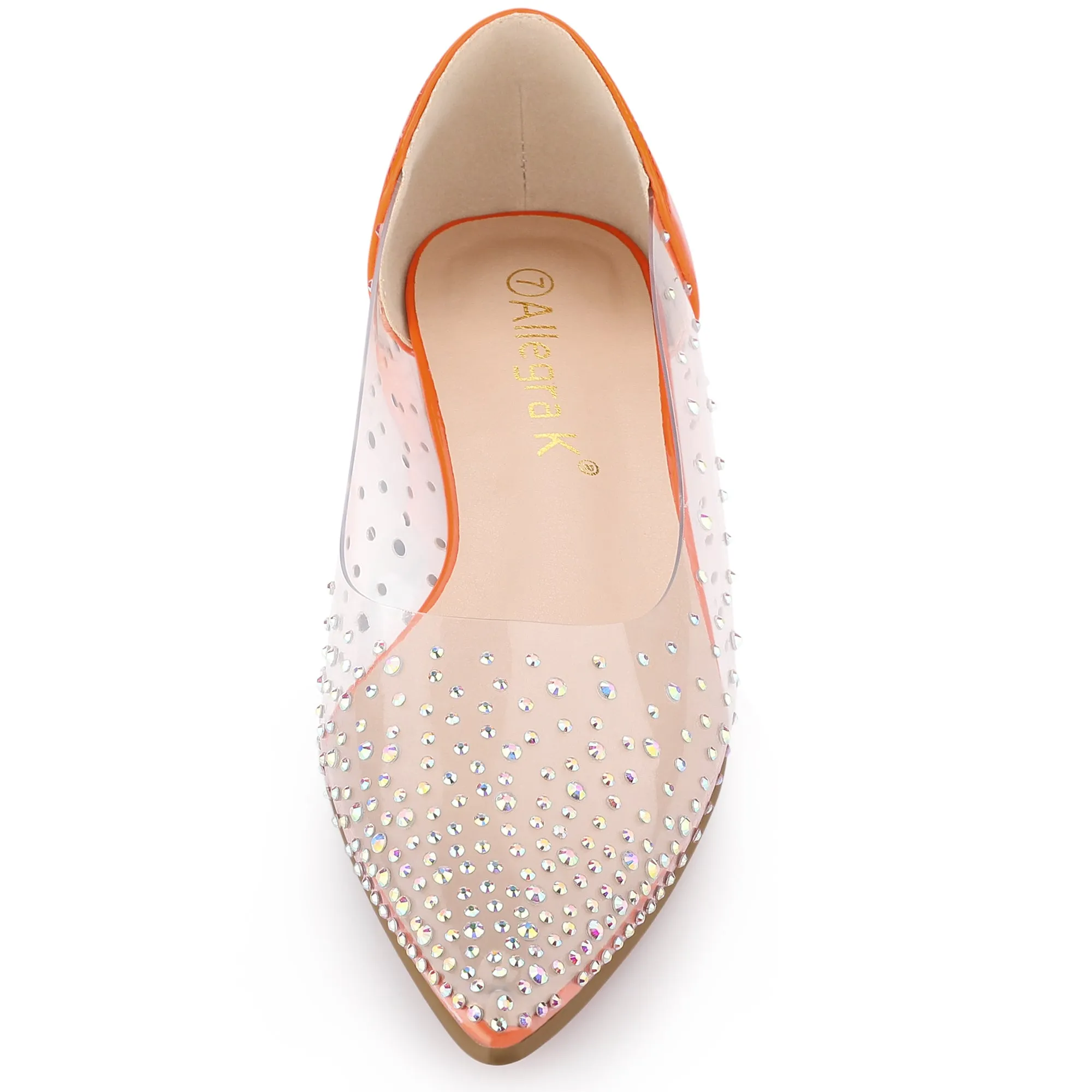 Women's Pointed Toe Clear Rhinestone Ballet Flats