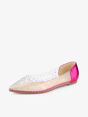 Women's Pointed Toe Clear Rhinestone Ballet Flats