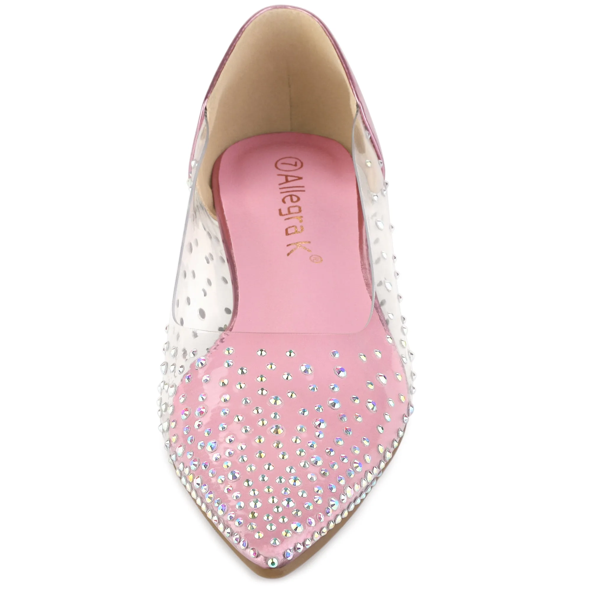 Women's Pointed Toe Clear Rhinestone Ballet Flats