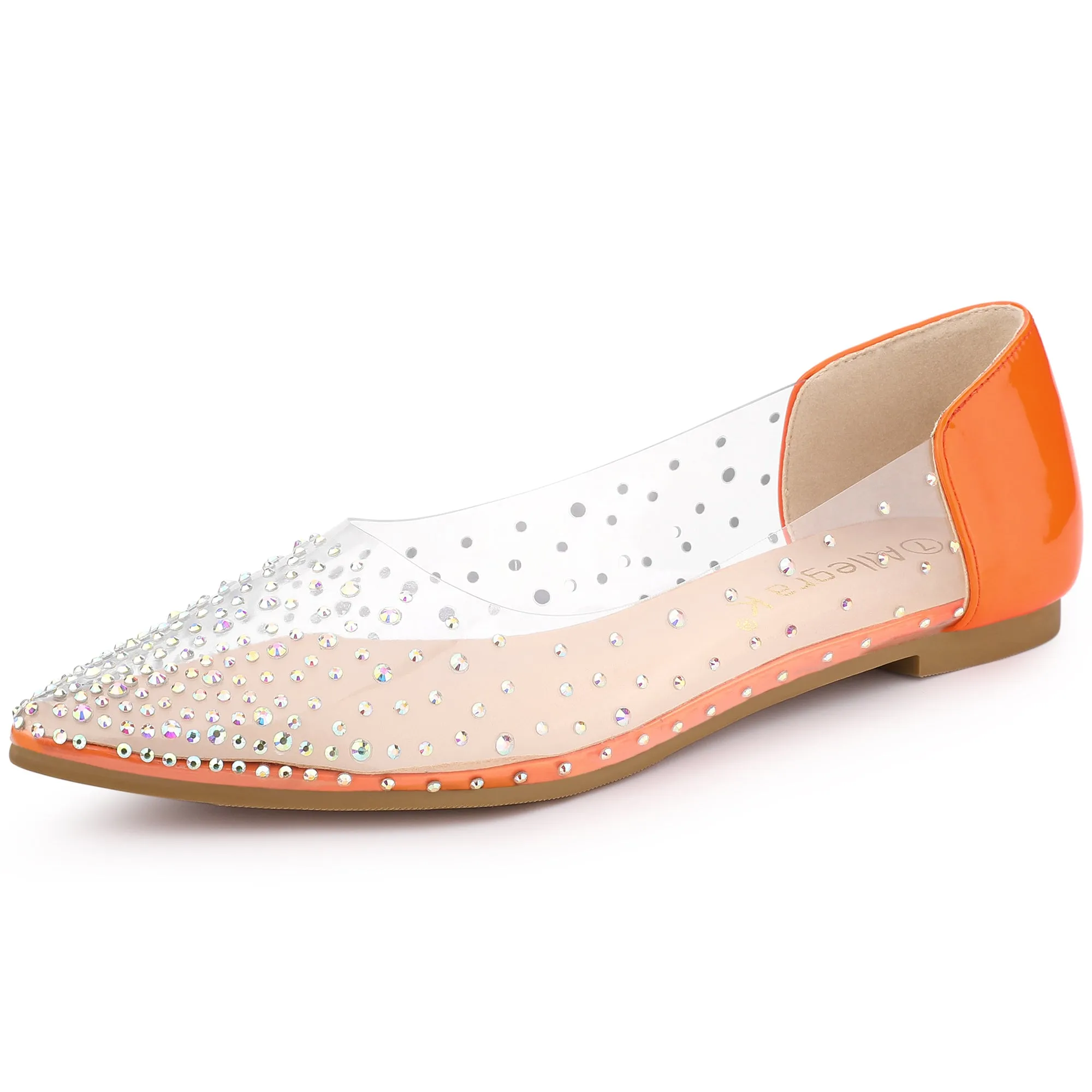 Women's Pointed Toe Clear Rhinestone Ballet Flats