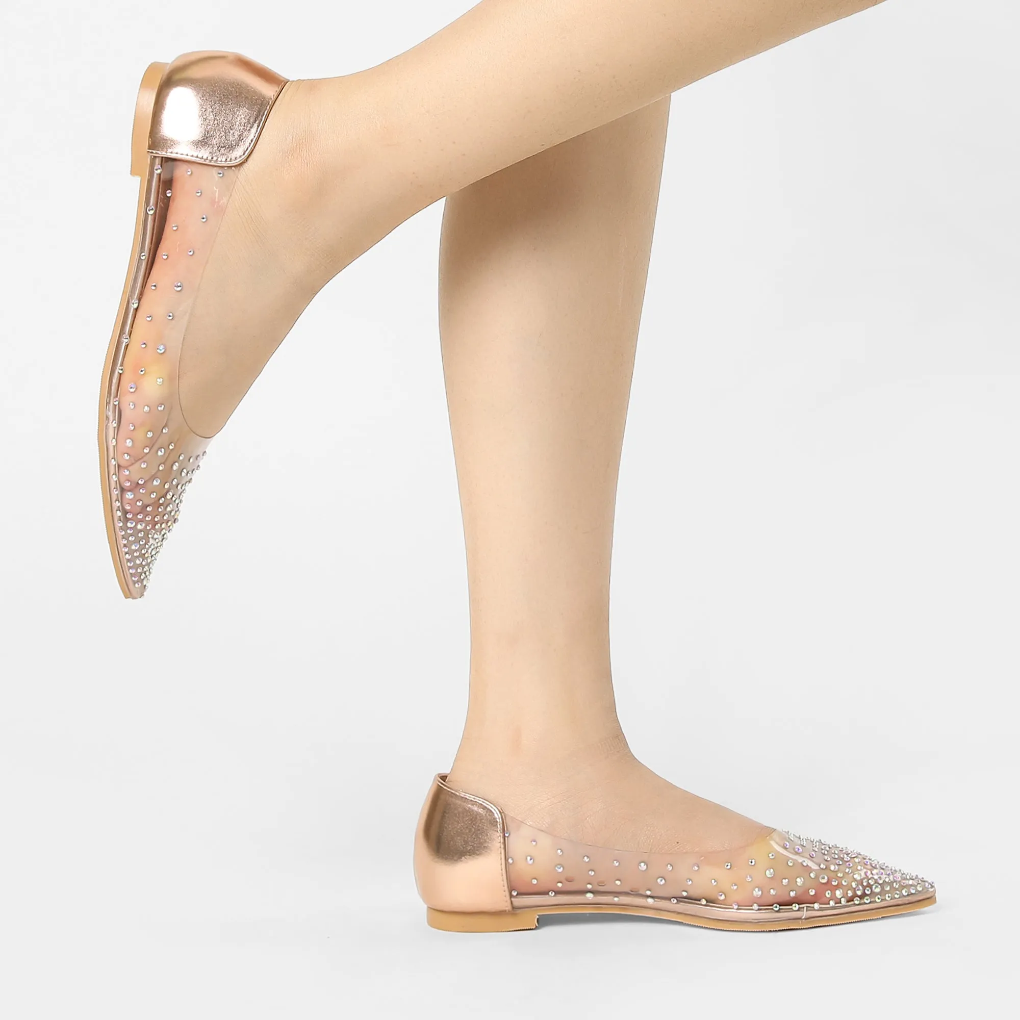 Women's Pointed Toe Clear Rhinestone Ballet Flats