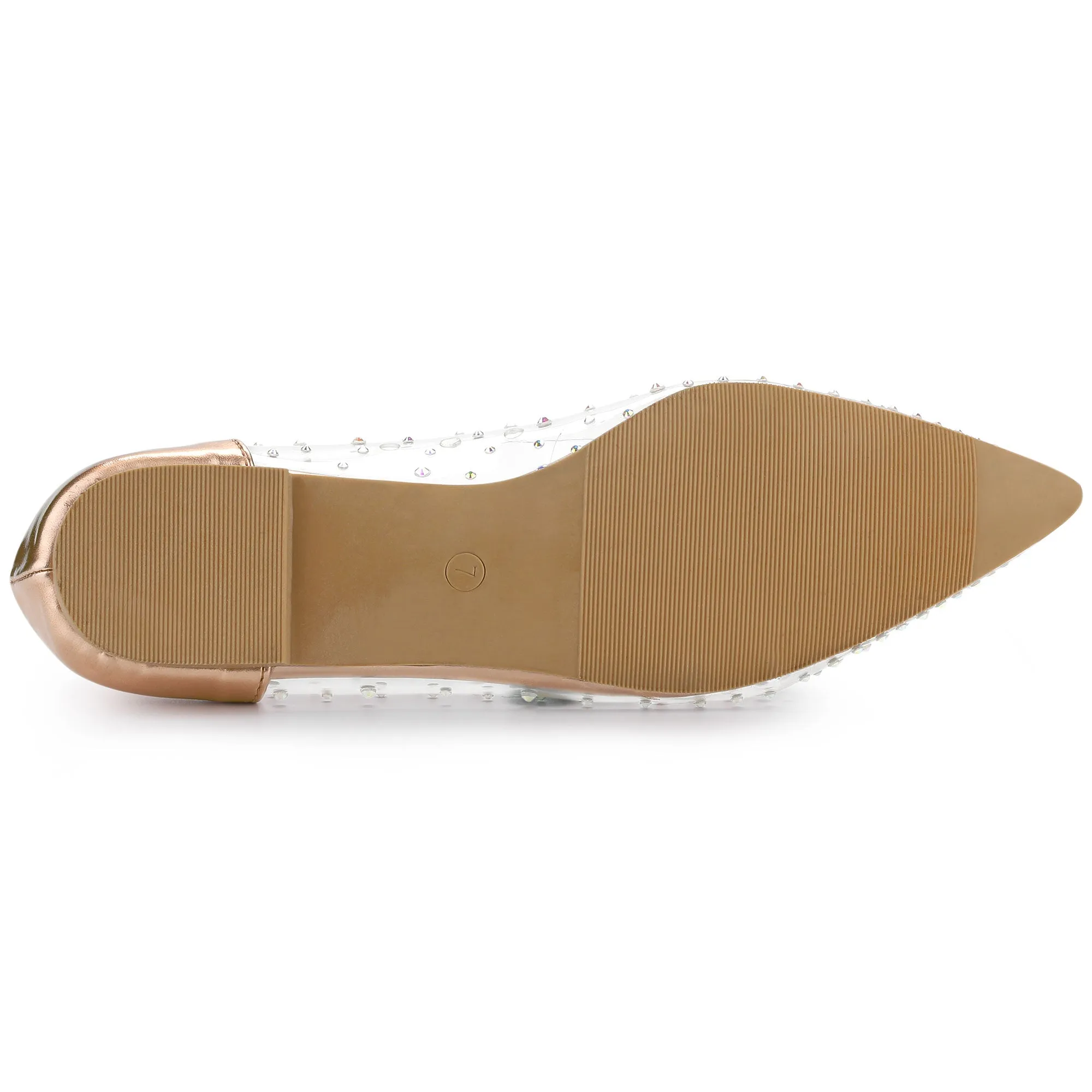 Women's Pointed Toe Clear Rhinestone Ballet Flats