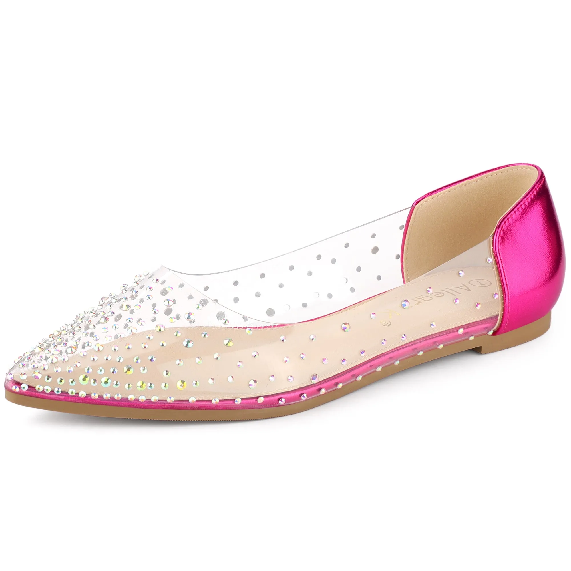 Women's Pointed Toe Clear Rhinestone Ballet Flats