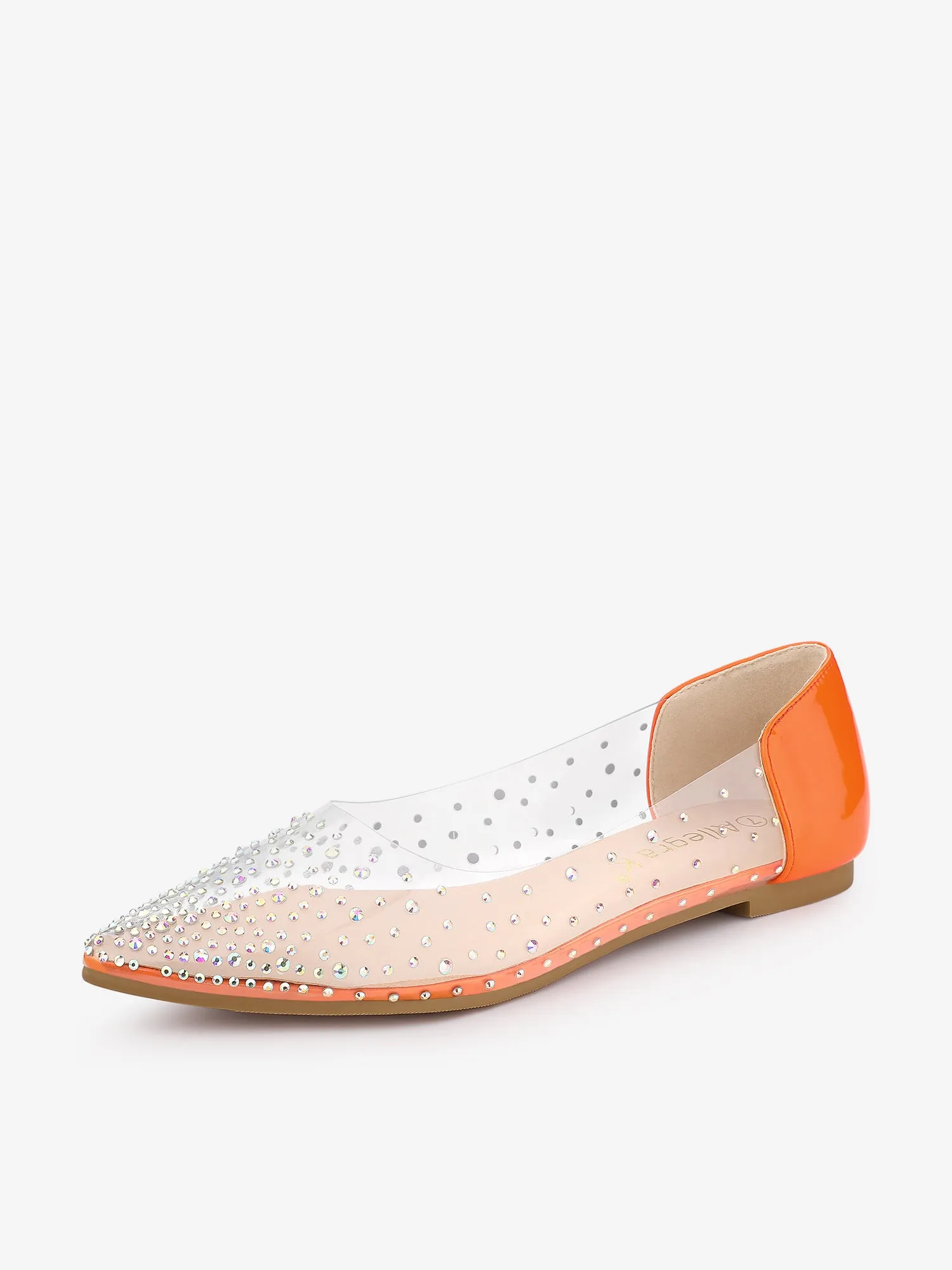 Women's Pointed Toe Clear Rhinestone Ballet Flats