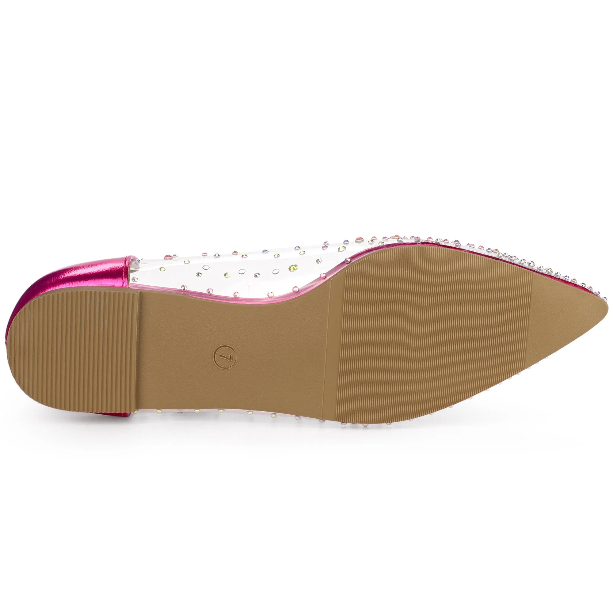 Women's Pointed Toe Clear Rhinestone Ballet Flats
