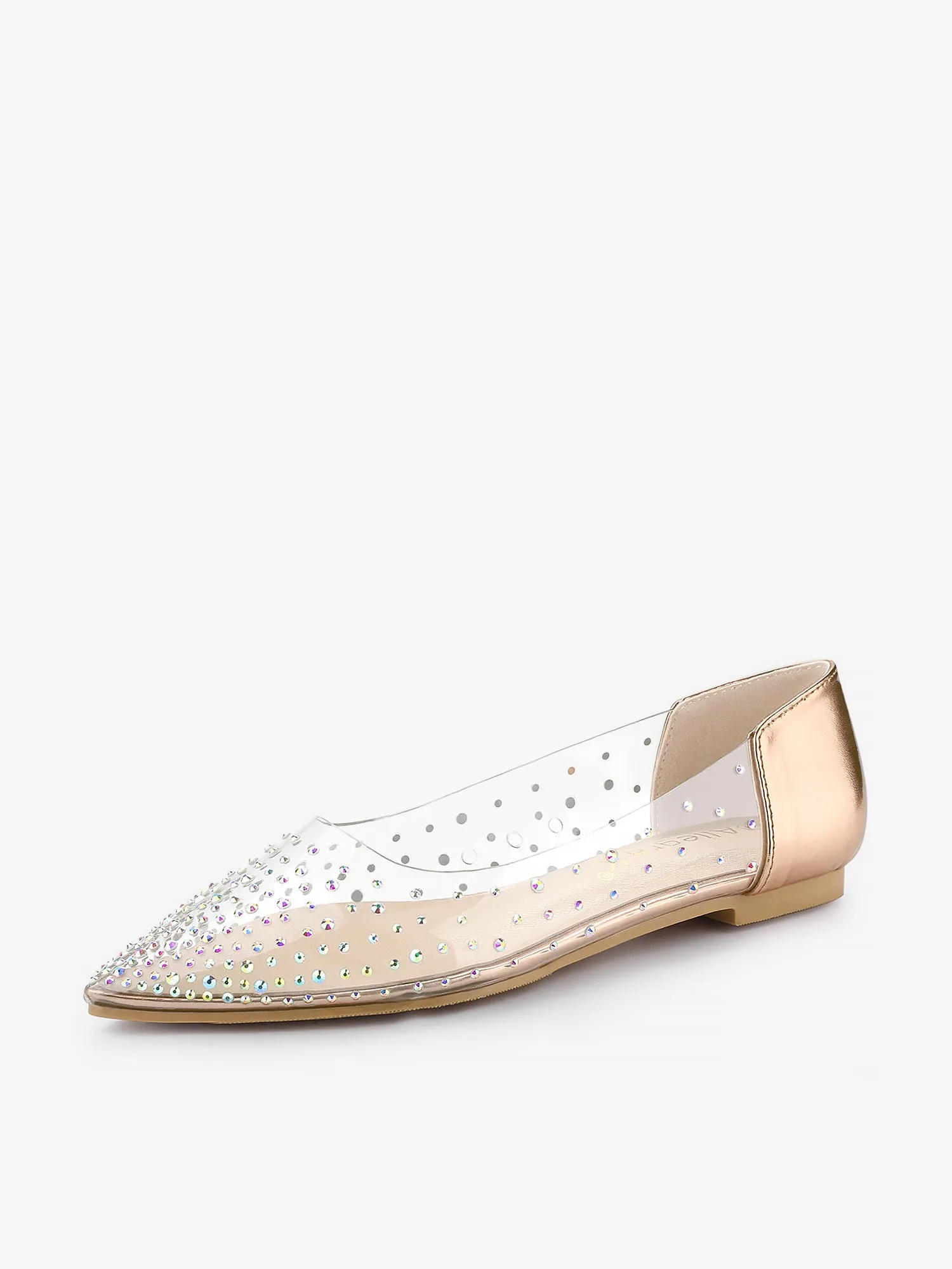 Women's Pointed Toe Clear Rhinestone Ballet Flats