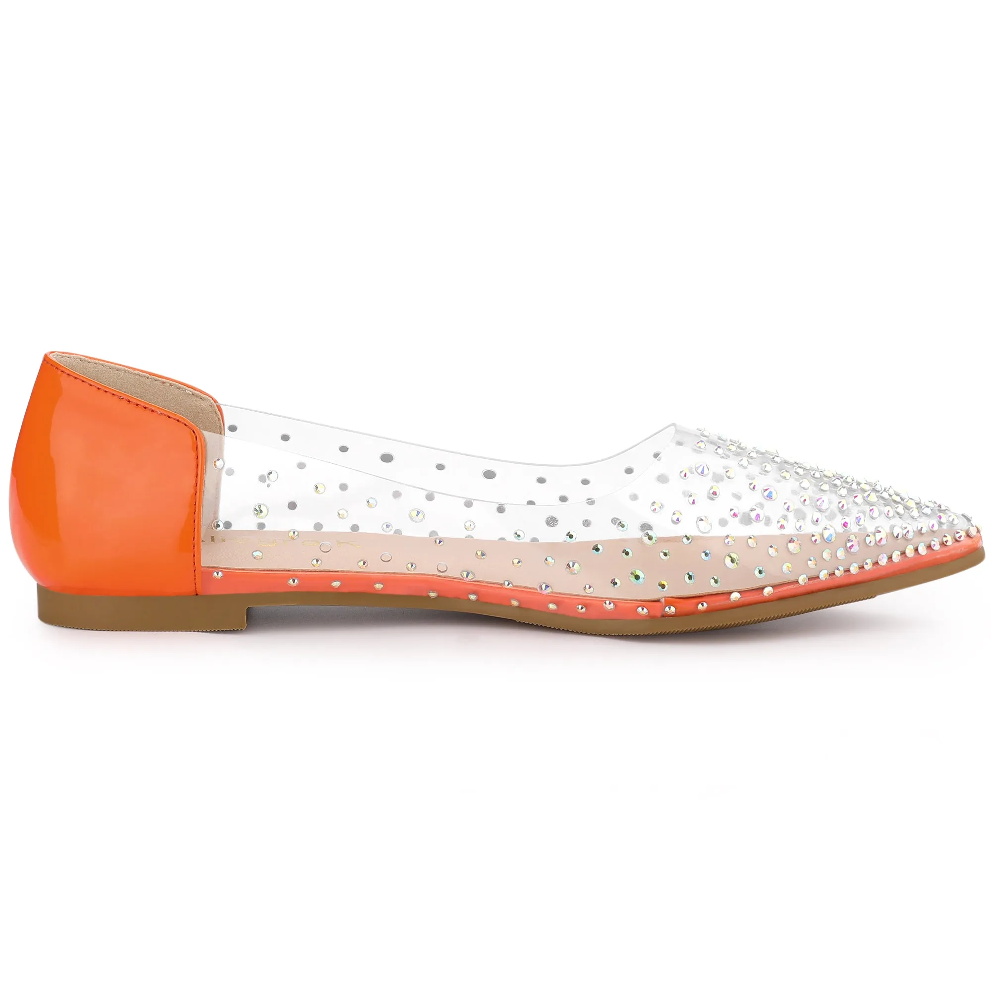 Women's Pointed Toe Clear Rhinestone Ballet Flats