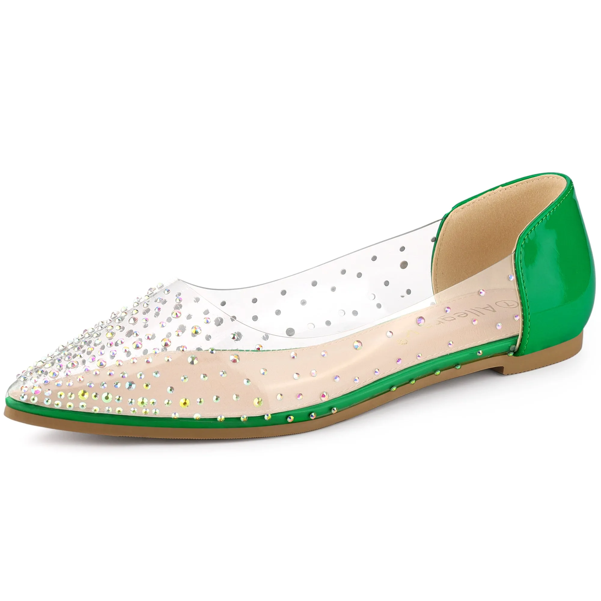 Women's Pointed Toe Clear Rhinestone Ballet Flats