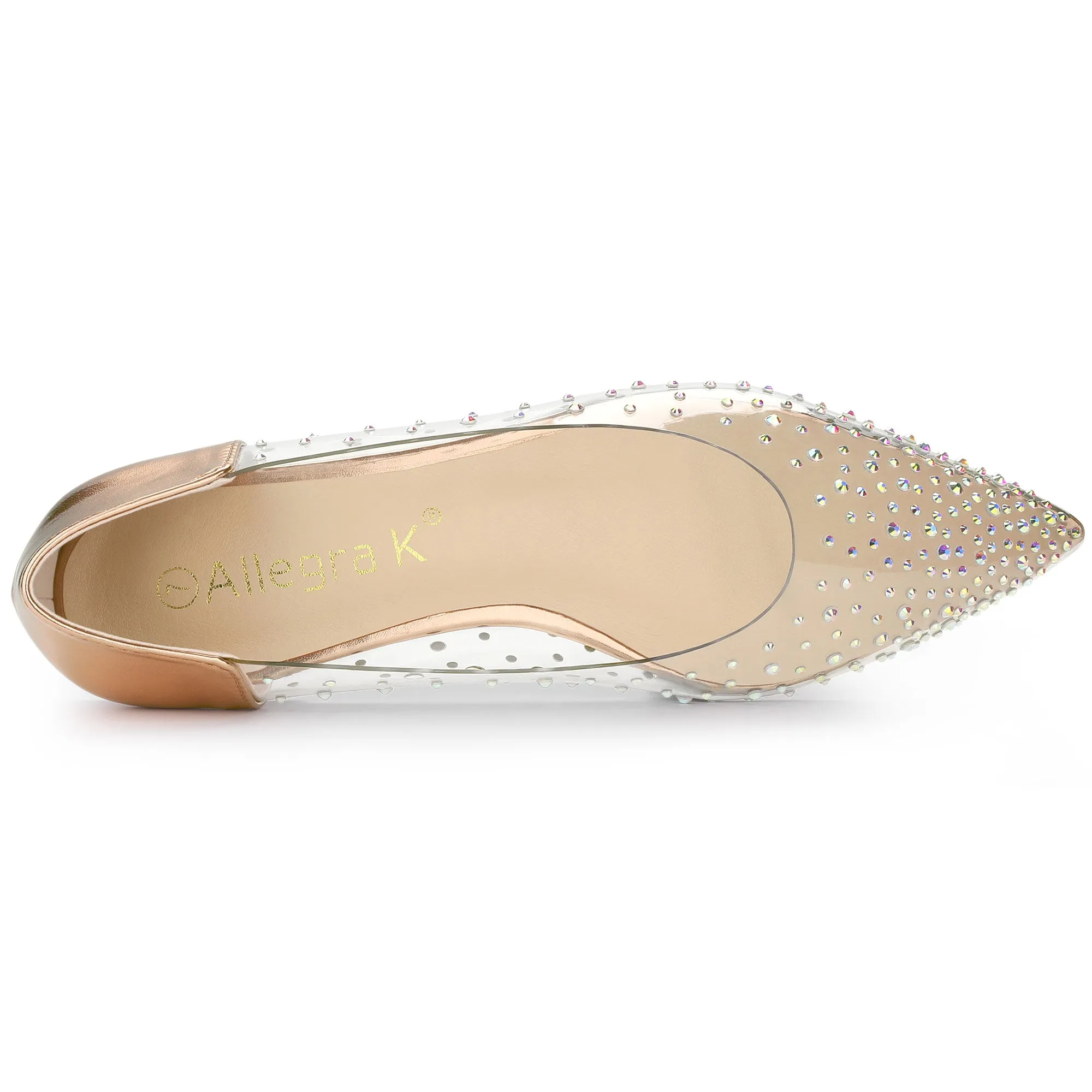 Women's Pointed Toe Clear Rhinestone Ballet Flats