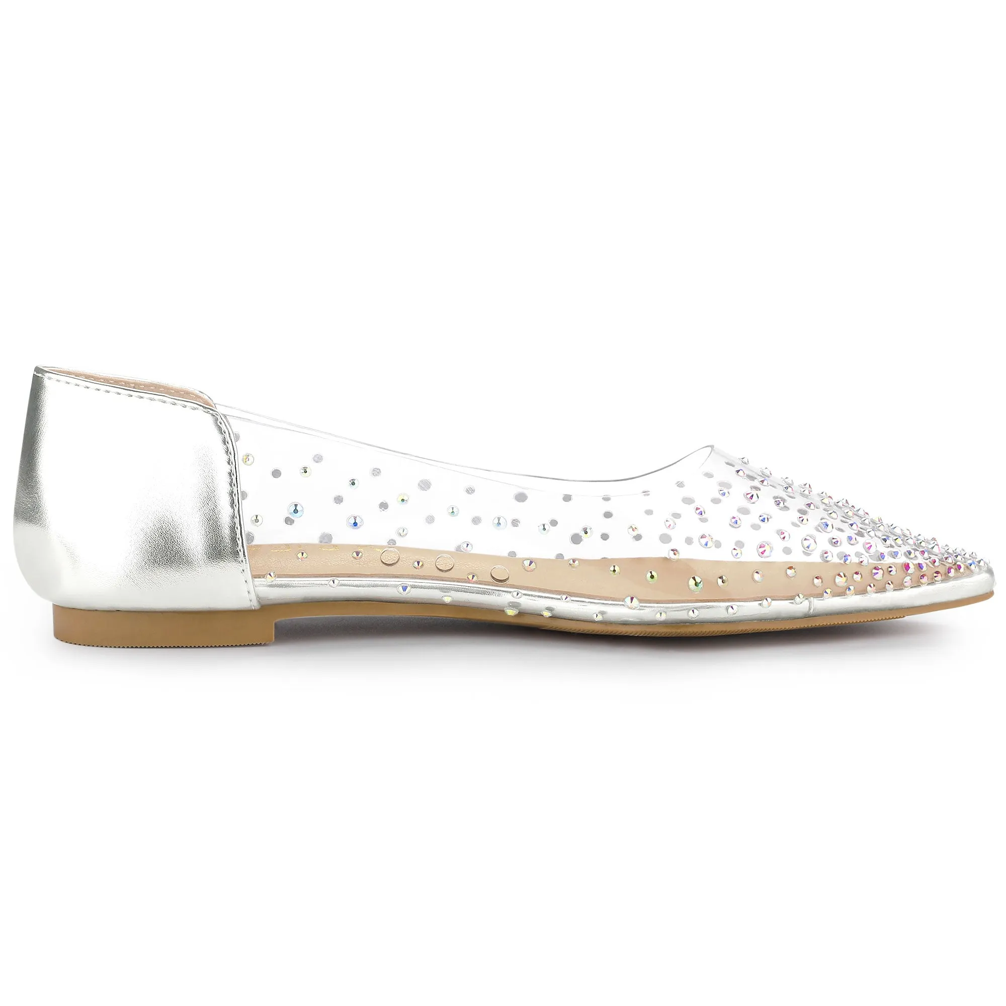 Women's Pointed Toe Clear Rhinestone Ballet Flats
